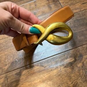 Vintage Robert Lee Morris Brass and Leather Belt, size S!